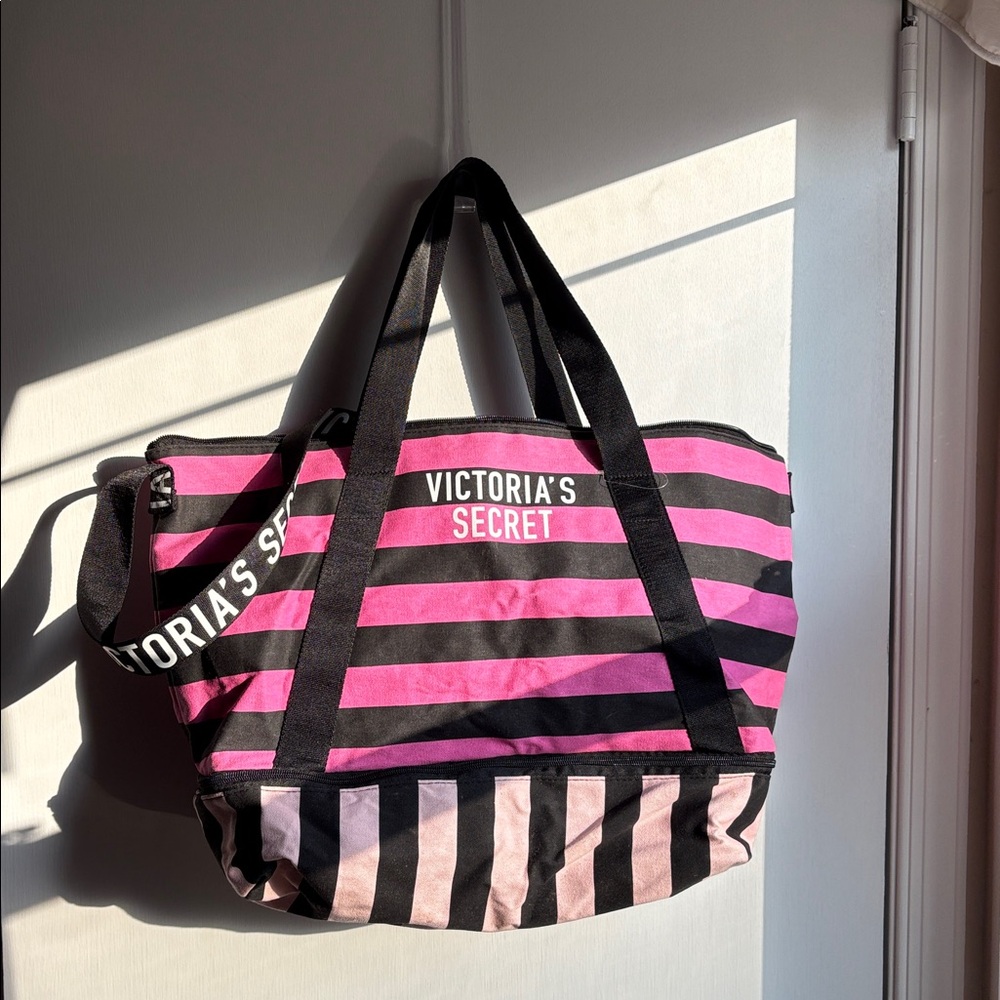 Victoria's Secret Bold Pink and Black Striped Shoulder Bag